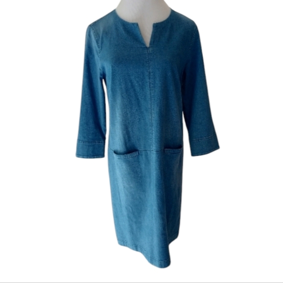J. Jill Dresses & Skirts - J.Jill Denim Dress. 3/4 Sleeve. Dropped Waist hem in back. Size 6.